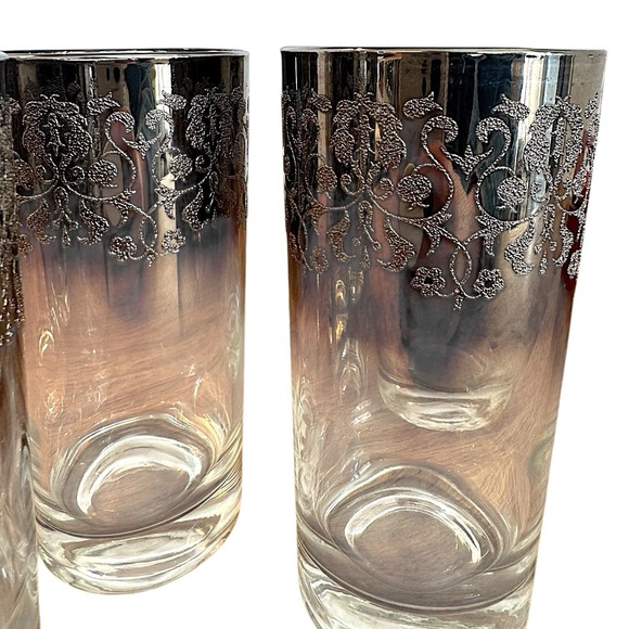 MCM Dorothy Thorpe Style Highball Glasses Silver Fade Filigree Barware 6 Pc Set - Picture 6 of 16